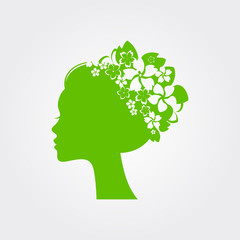 Woman head with flowers in hair, spa concept