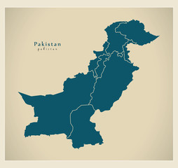 Modern Map - Pakistan with provinces and autonomous areas PK