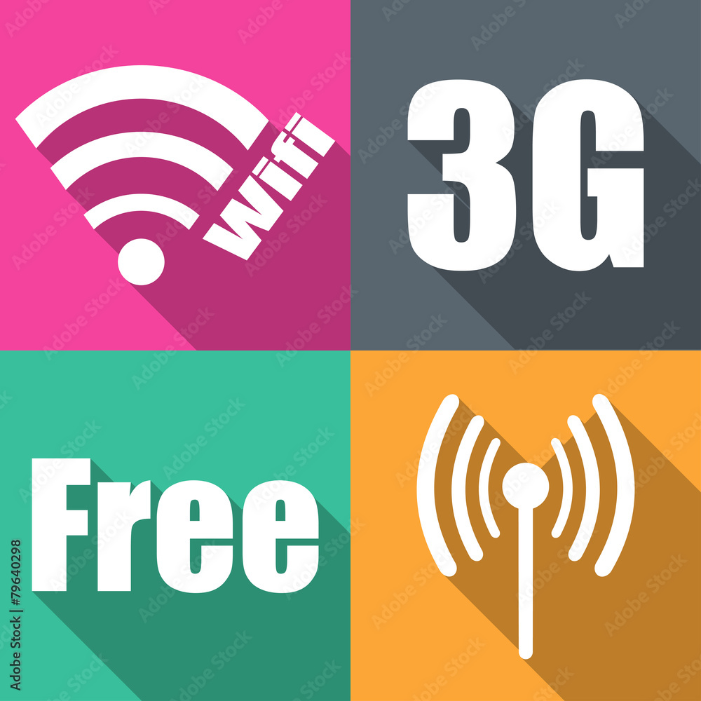Poster icons for the network in a flat on different backgrounds vector