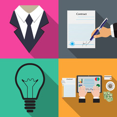 Business icons on different backgrounds in flat vector