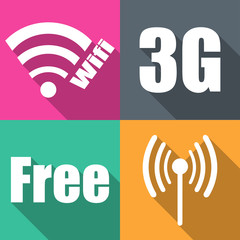 Icons for the network in a flat on different backgrounds vector