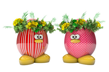 Easter egg with flowers isolated on white background