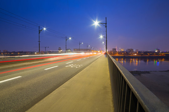 Traffic on Poniatowski bridge in Warsaw, Poland