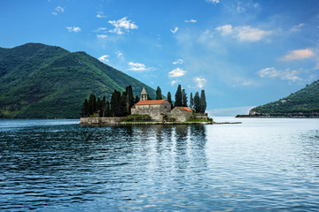Fototapeta na wymiar Seascape, Monastery on the island in Perast, Montenegro.