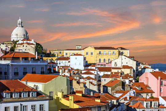 Lisbon streets panoramic view, Pantheon, Portugal
