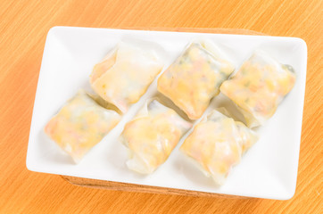 salad noodle, thai food,vegetable wraped with rice sheet