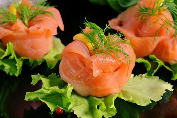 Holiday appetizer with salmon canapes