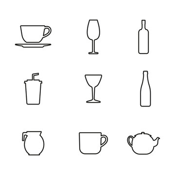 Bottle cup glass collection line vector silhouette