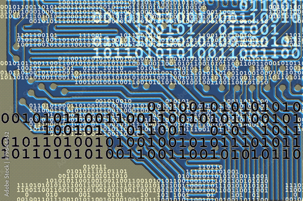 Poster data stream on circuit board background in blue