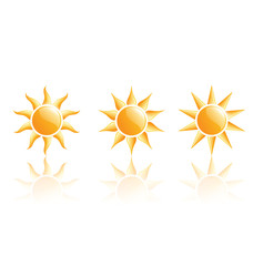 Three suns icons with reflection on white background