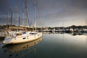 Fototapeta premium Sunset in Alimos marina in Athens, Greece.