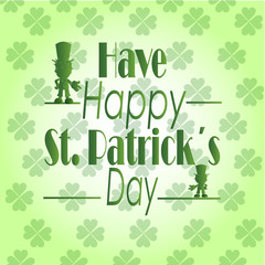 St. Patrick's celebration text on clover background pattern