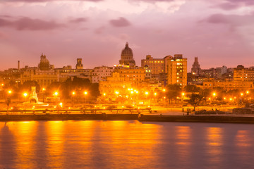 Sunset in Old Havana vith a view of the Capitol