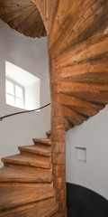 wooden spiral starcase vertical panorama
