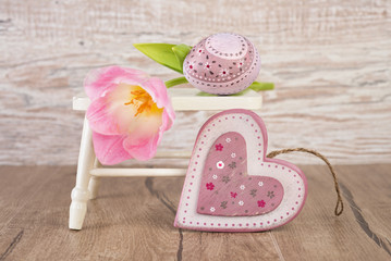 Easter decorations on wooden table