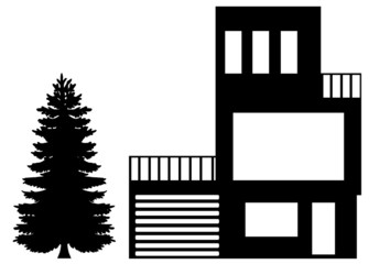 Maison et un sapin