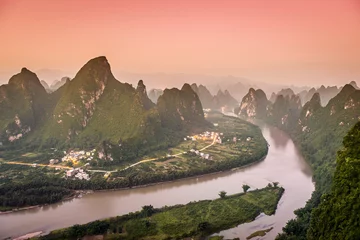 Foto auf Glas Karst Mountains Landscape in Xingping, China © SeanPavonePhoto