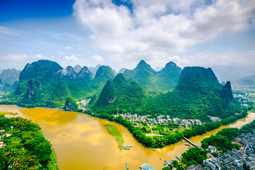 Li River and Karst Mountains Landscape in Guilin, China