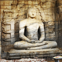 Fototapeta na wymiar Unique monolith Buddha statue in Polonnaruwa temple - medieval c
