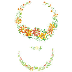 watercolor beautiful flowers with leaves