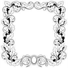 vintage frame ornament from oak branches with acorns, vector ill