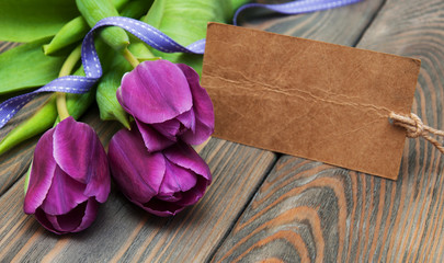 tulips with a card