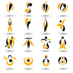 Set of different yellow abstract flat elements