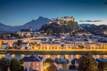 Historic city of Salzburg at dusk, Salzburg Land, Austria