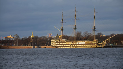 Petrovskaya Embankment and the frigate Благодать