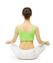 Yoga Back Side, Woman Meditating in Lotus Position. Female Rear