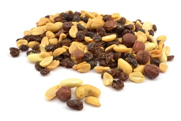a mix of nuts and raisins - obrazy, fototapety, plakaty