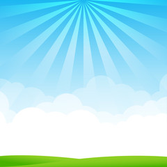 Fototapeta premium Nature Blue sky sunburst copy space and greenfiel Background 002