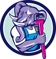 Elephant Plumber Mascot Monkey Wrench Circle Retro