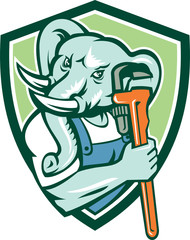 Elephant Plumber Mascot Monkey Wrench Shield Retro