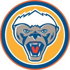Honey Badger Mascot Head Circle Retro