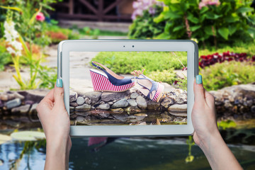 girl photographed shoes online sale