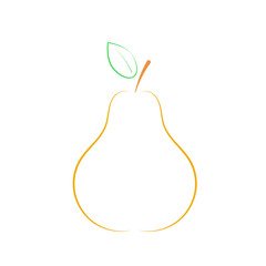 Pear with green leaf on a white background. Vector illustration.