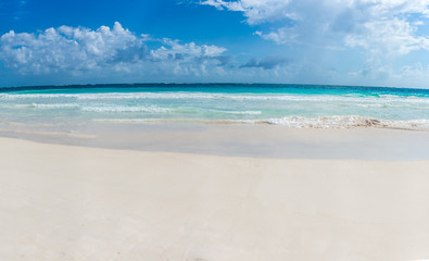 Fototapeta na wymiar Panorama of Tulum beach view, caribbean paradise, at Quintana Ro