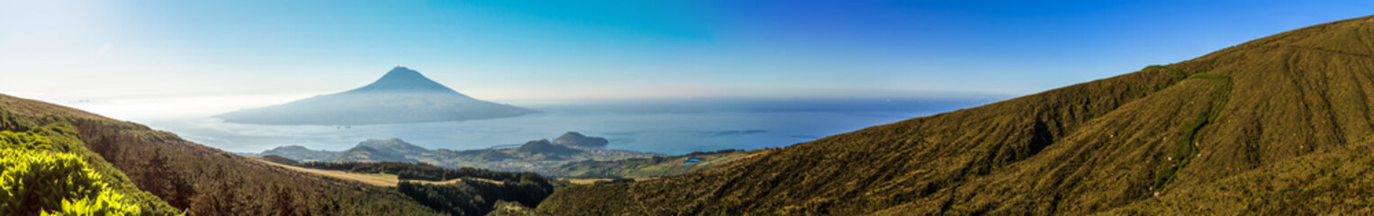Long panorama of the beautiful landscape in the Azores.