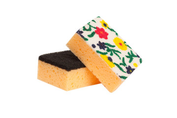 Kitchen sponge for washing dishes. Isolated on white background
