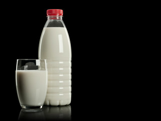 Milk in a plastic bottle and a glass