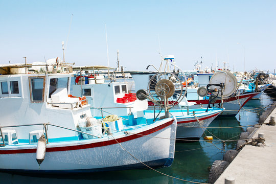 Yachts and fishing boats in Larnaca port, Cyprus.