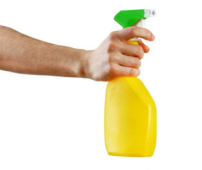 Male hand with sprayer isolated on white background