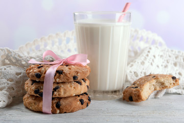 Tasty cookies and glass of milk