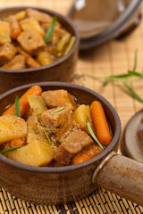 Homemade Slow Cooker Beef Stew. Selective focus.