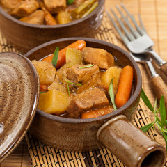 Homemade Slow Cooker Beef Stew. Selective focus.