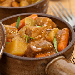 Homemade Slow Cooker Beef Stew. Selective focus.