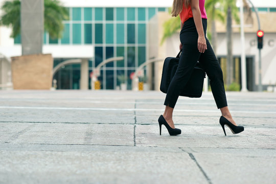 Business Woman Commuting Going To Office By Walk