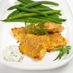 Breaded White Fish Fillets. Selective focus.