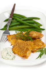 Breaded White Fish Fillets. Selective focus.